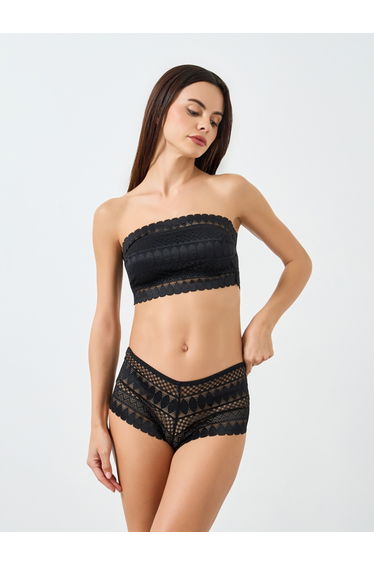 Solid Lace Strapless Non-wired Bra with Briefs Lingerie Set