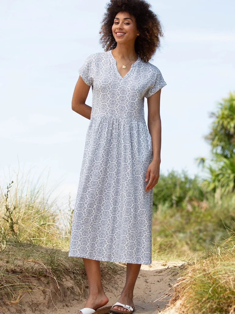 slub jersey dress Ruffle-Sleeve Slub Jersey Shift Dress