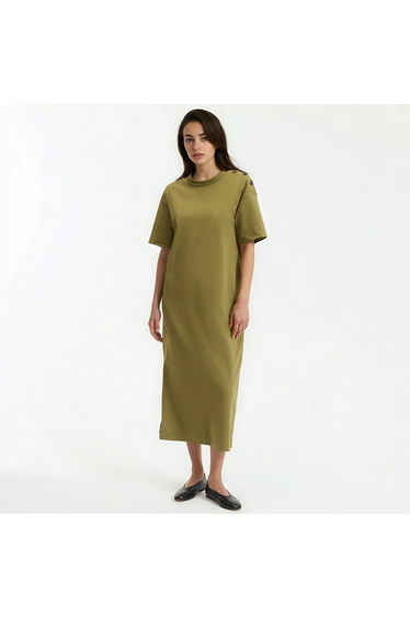 Jersey Dress with Buttoned Shoulder