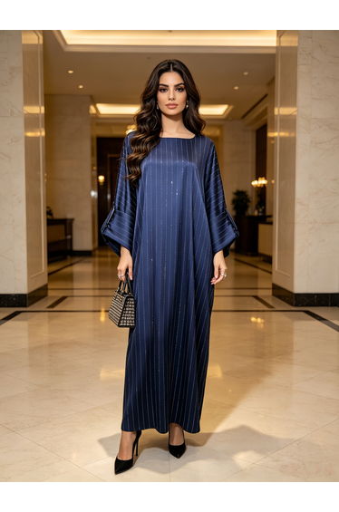 Navy Blue Embellished Maxi Kaftan Dress