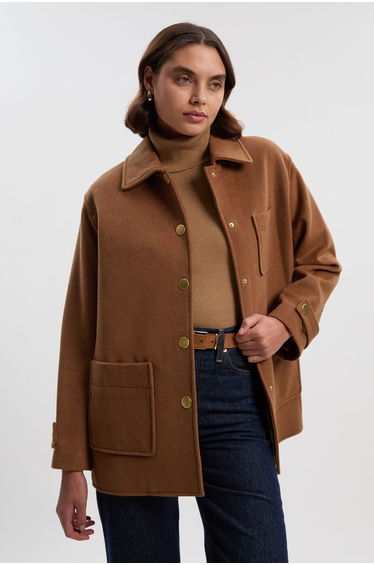 Brushed Wool Patch Pocket Tailored Medium Coat