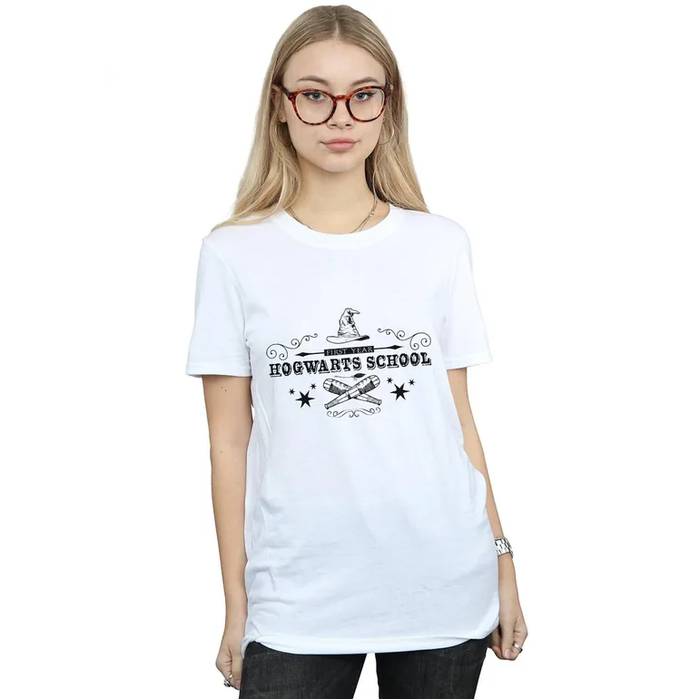 Harry Potter Womens/Ladies Hogwarts First Year Cotton Boyfriend T-Shirt - White
