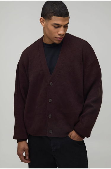 Oversized Boxy Soft Touch Knitted Cardigan - chocolate