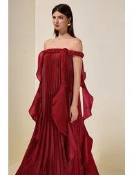 Solid Decorative Rope Ruffle Maxi Dress - 3