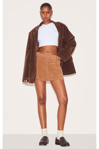 Camel Faux Suede Pleated Mini Skirt