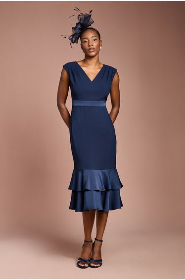 Satin Back Crepe Dress With Peplum