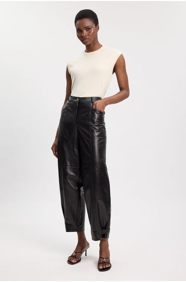 Leather Barrel Leg Trouser