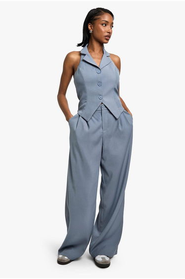 Woven Tailored Halterneck Waistcoat - grey