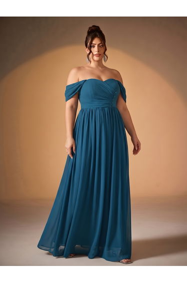 Leely Plus Women's Elegant Off-the-Shoulder Chiffon Bridesmaid Dress product thumbnail 4