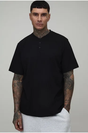 Tall Relaxed Heavyweight Henley T-shirt - black
