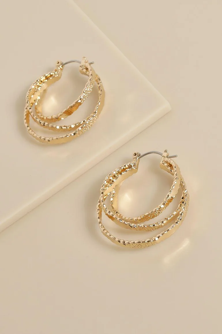 Textured Triple Hoop - gold