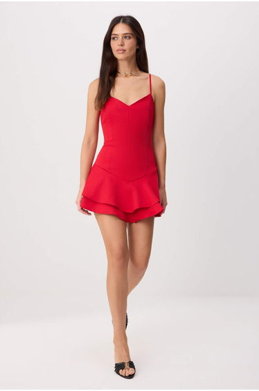 Red Mini Woven Dress with Shorts