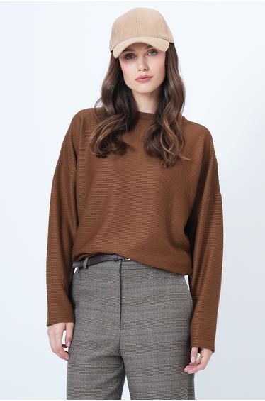 Women's Tile Pattern Crew Neck Batwing Sleeve Wide Cut Basic Blouse