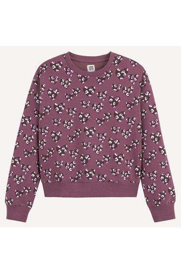 Heart Print Sweatshirt in Cotton Mix with Crew Neck