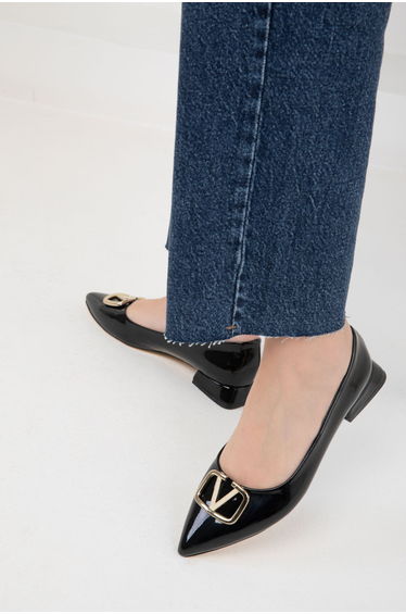 Patent Leather Black Women's Heeled Shoes -