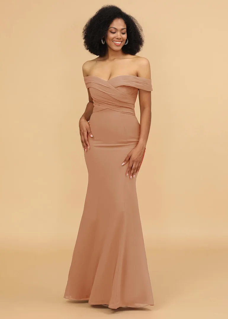 Off the Shoulder Trumpet Chiffon Bridesmaid Dress Leely : Dresses :  VogaCloset Qatar