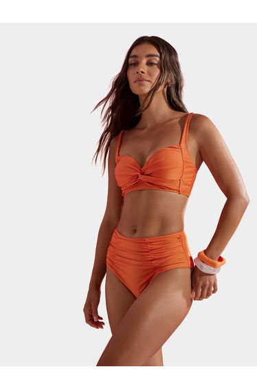 Orange Padded Balconette Bikini Top with Tie Knot Detail and Brief Set