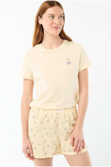 Striped All-Over Print Lightweight Top & Shorts Pajama Set YELLOW