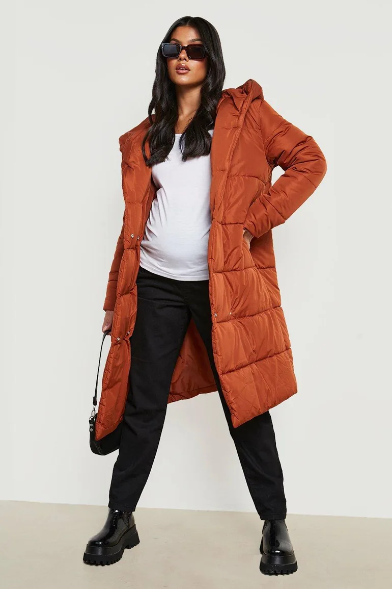 Maternity Wrap Duvet Coat - rust