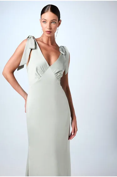 Coast Honoured Satin Back Crepe V Neck Tie Shoulder Maxi Dress