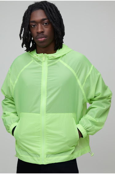 Oversized Boxy Transparent Hooded Toggle Cagoule - lime