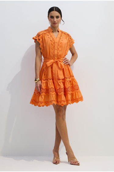 Livia Embroidered Lace Tiered Mini Dress