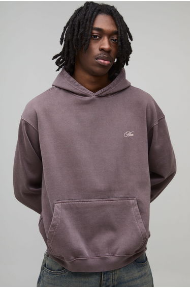 Washed Chocolate Oversized Beverly Hills Puff Print Hoodie - washed chocolate