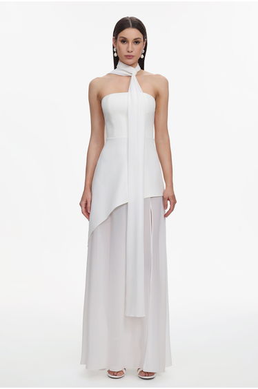 Kater Elegant Tailored Strapless Woven Mesh Maxi Dress