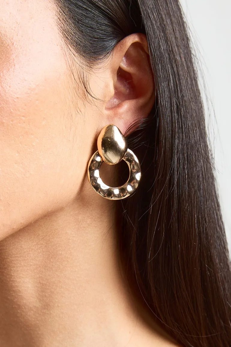 Gold Chunky Door Knocker Earrings - gold