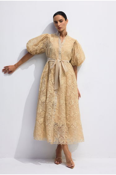 Diana Floral Embroidered Lace Belted Dress