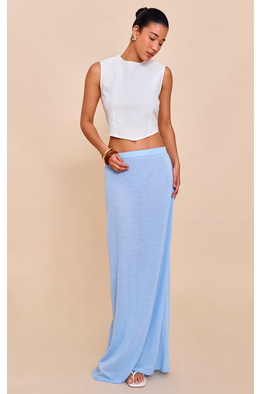 Sky Blue Textured Knit Look Maxi Skirt