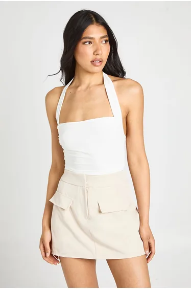 Tall Ruched Square Neck Halter Top - ivory