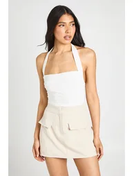 Tall Ruched Square Neck Halter Top - ivory
