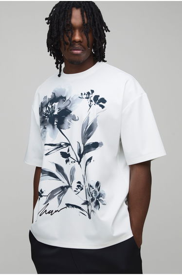 Tall Oversized Floral printed T-shirt - ecru