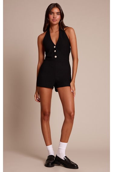 Black Button Detail Unitard
