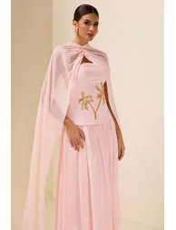 Tracy Sequin Embroidered Chiffon Midi Dress in Pink - 5