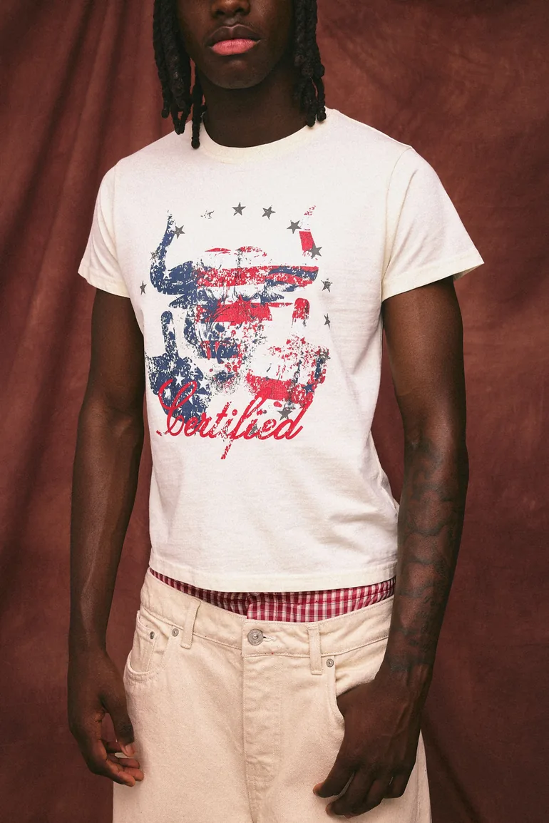 Shrunken Bull Graphic Slub T-Shirt - ecru