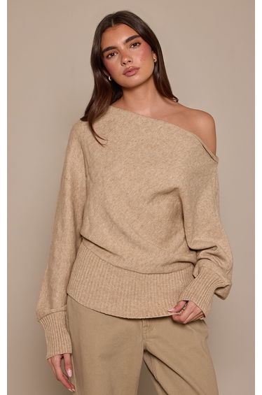 Beige Slouchy Oversized Rib Waist Jumper