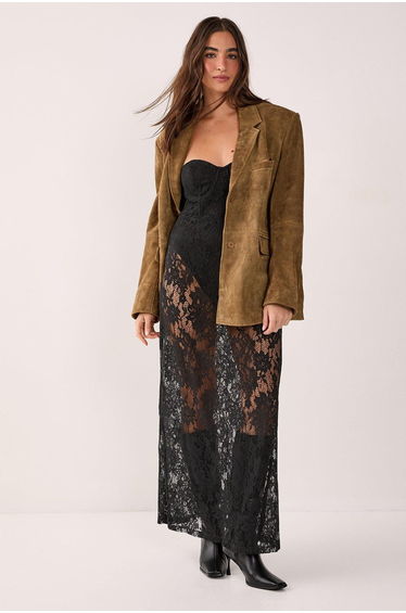 Lace Bandeau Sheer Maxi Dress