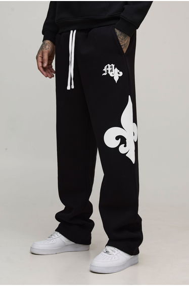 Tall Baggy Gothic Print Joggers - black