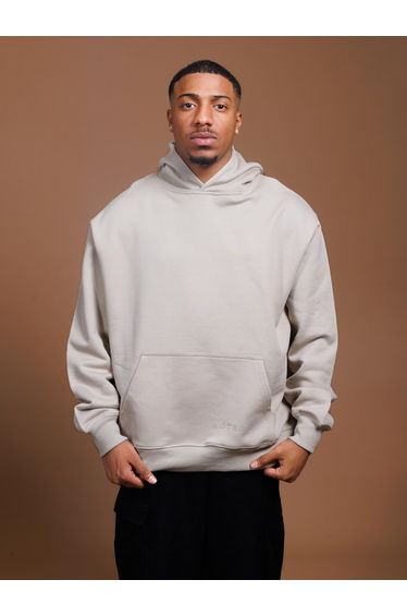 Beige Relaxed Fit Hoodie with Front Pocket
