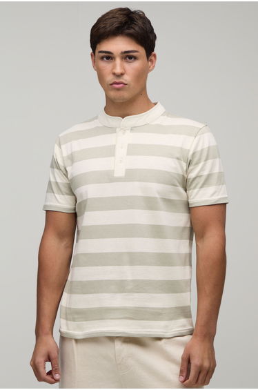 Slim Fit Stripe Henley T-Shirt - stone