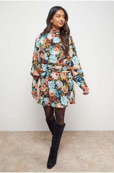 Volume Shoulder Western Mini Dress