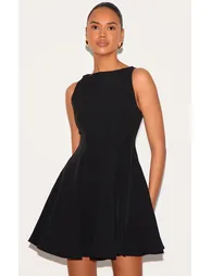 Black Woven Pleated Dress - 1