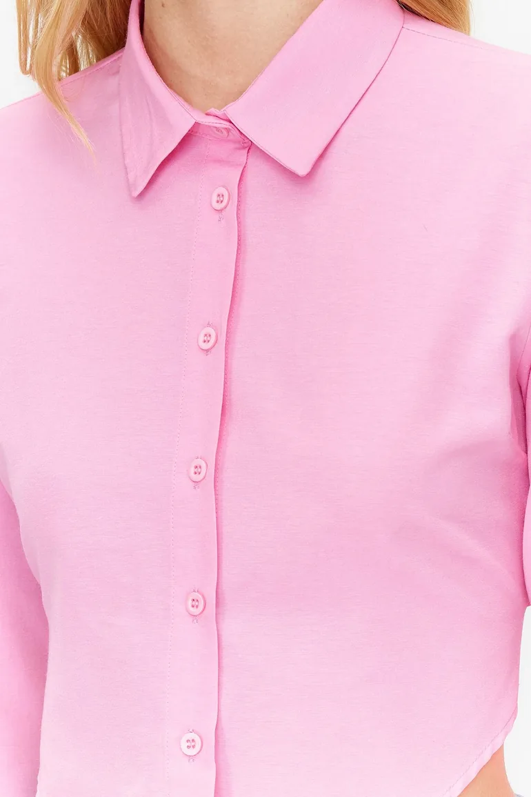Pink Crop Cotton Woven Back Detail Shirt - 4