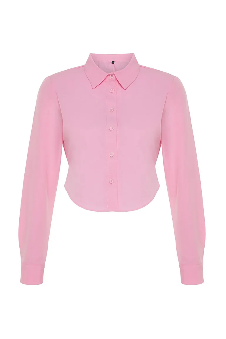 Pink Crop Cotton Woven Back Detail Shirt - 6