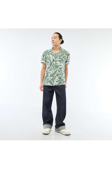 Short-Sleeved Patterned Shirt GREEN