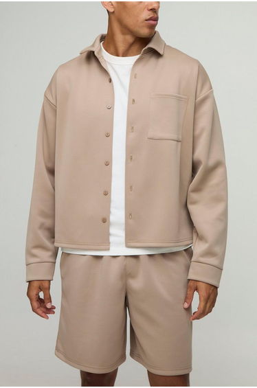 Oversized Scuba Harrington and Relaxed Short Set - taupe