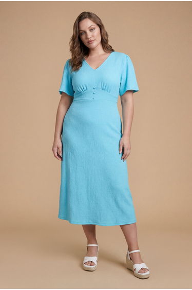Curve Crinkle Jersey Flutter Sleeve Button Front Midi Dress