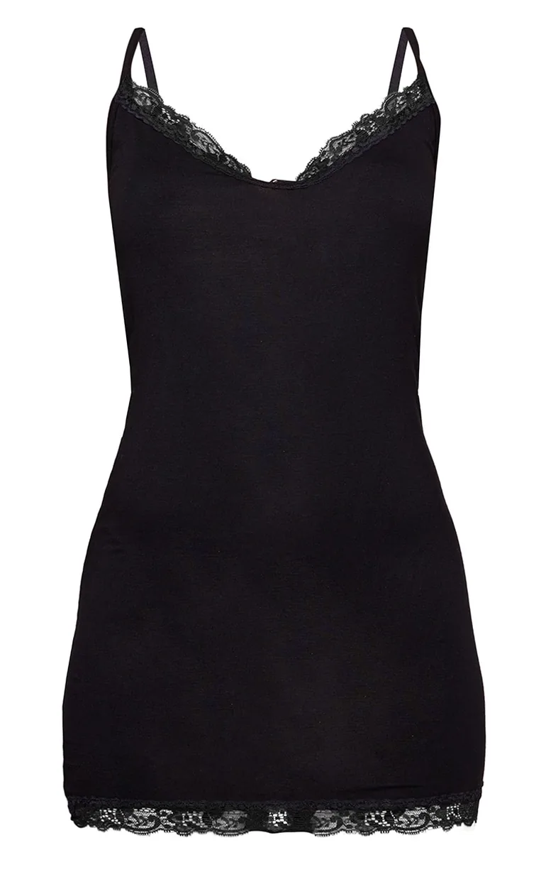 Black Jersey Lace Trim Nightie - 4